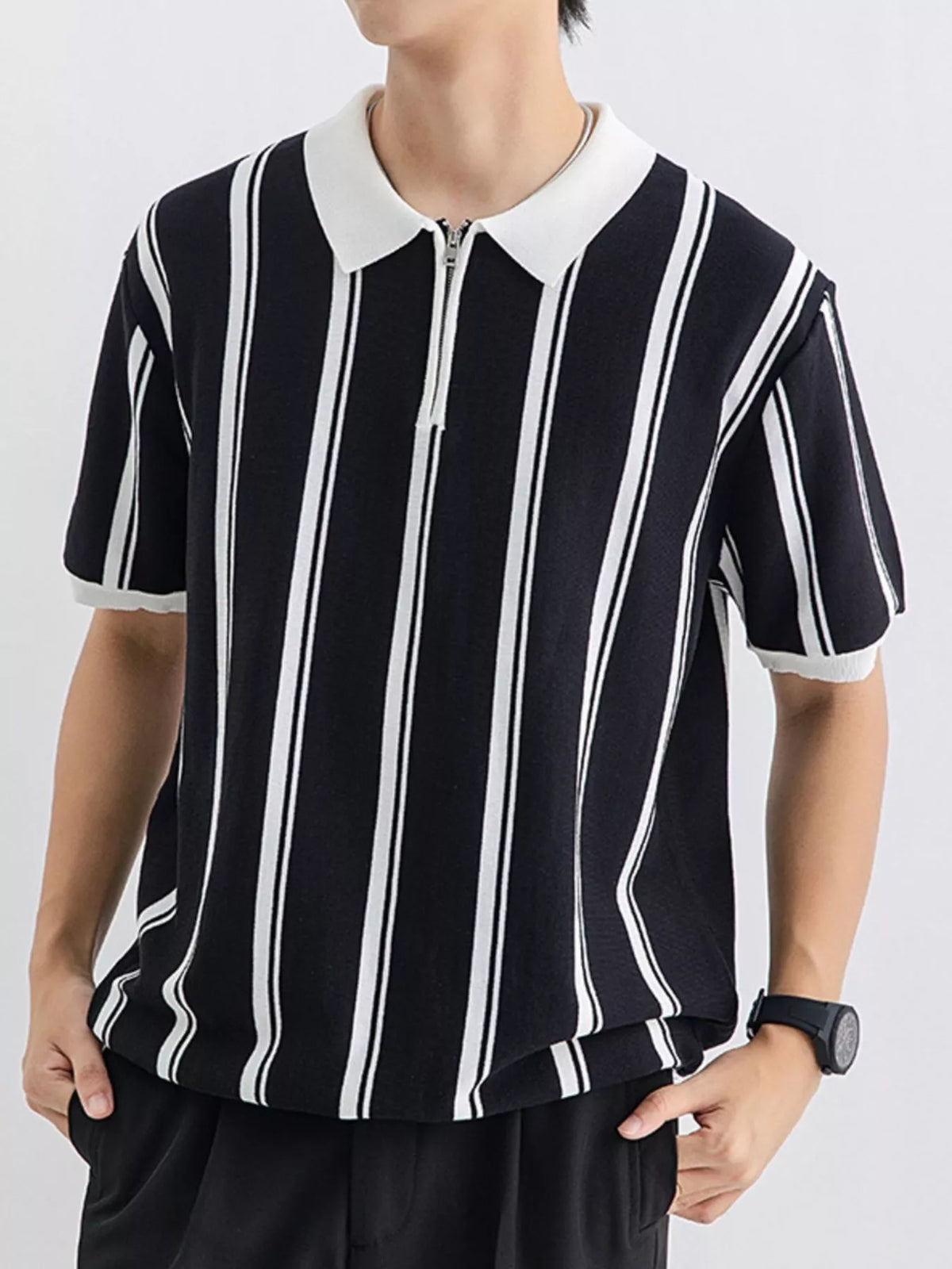 Men's Plus Size Striped Short Sleeve Polo